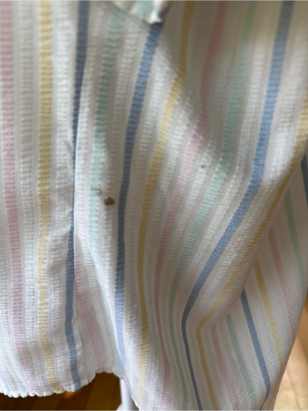 Vintage 80s 90s Pastel Pink White Blue Stripe Short Sleeve Blouse Sz 20W - Picture 9 of 10